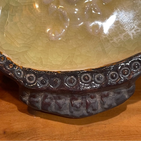 Vintage 70’s Studio Pottery Owl Wall Art or Trinket Dish/Melted Glass - Picture 4 of 16